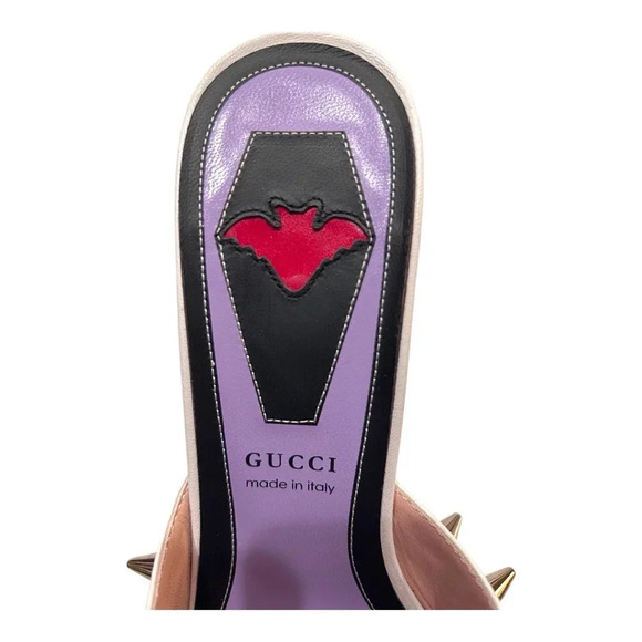 Gucci Vernice GG Spike Mules Malaga Kid Patent Leather 8.5 EU 38.5 Pointed Toe - Picture 6 of 12